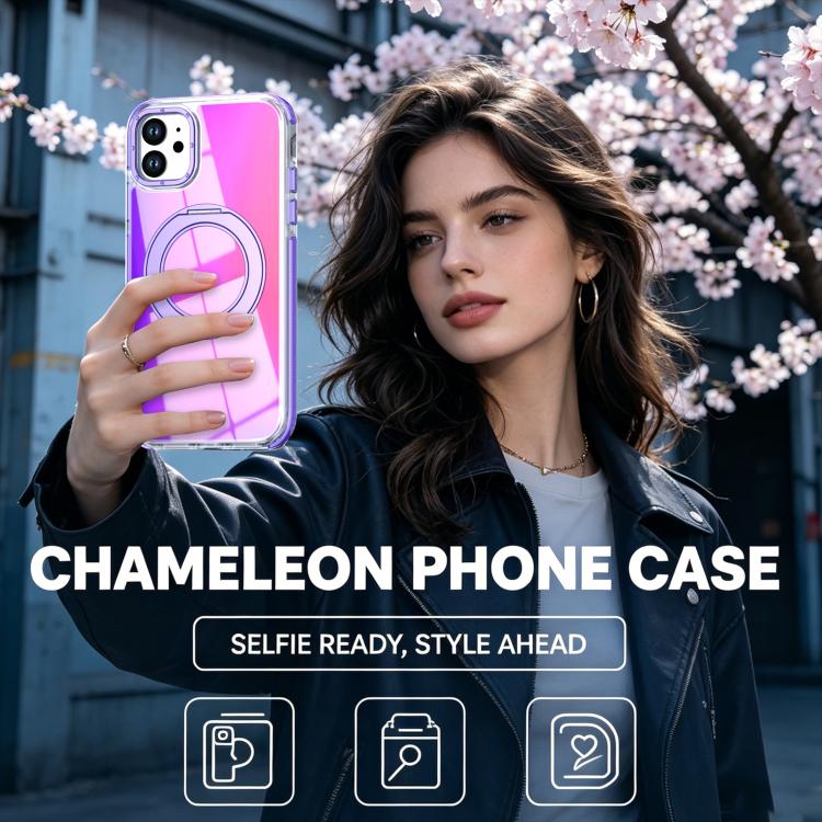 For iPhone 11 Dual Color Gradient Discolor 360 Degree Rotation Holder Magnetic Phone Case