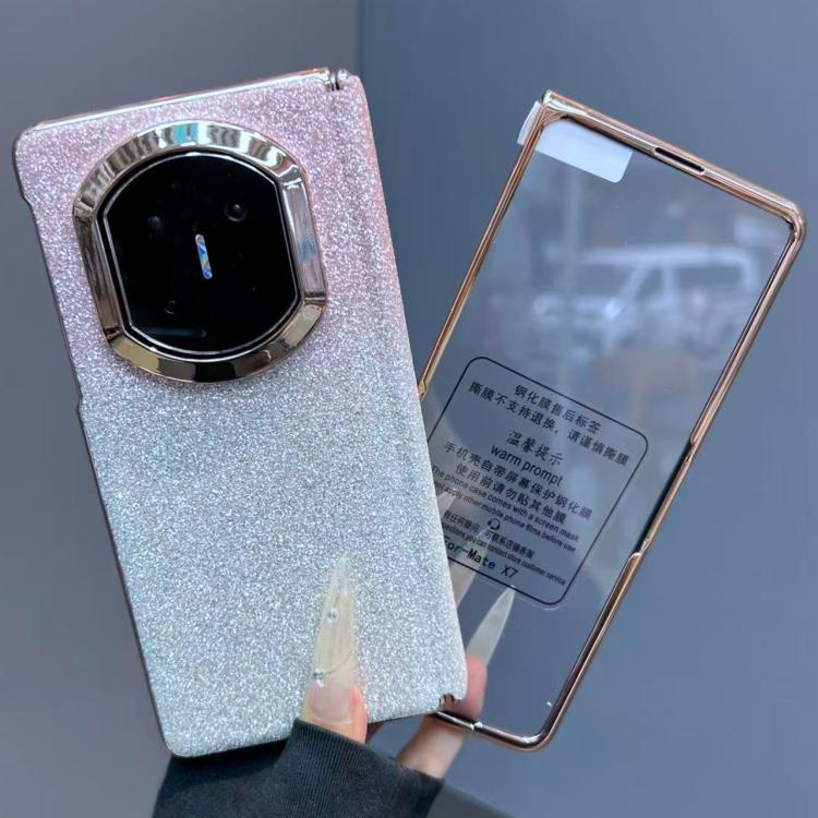 For Huawei Mate X7 Single Axis Gradient Glitter Shockproof Phone Case with Frame / Glass Film
