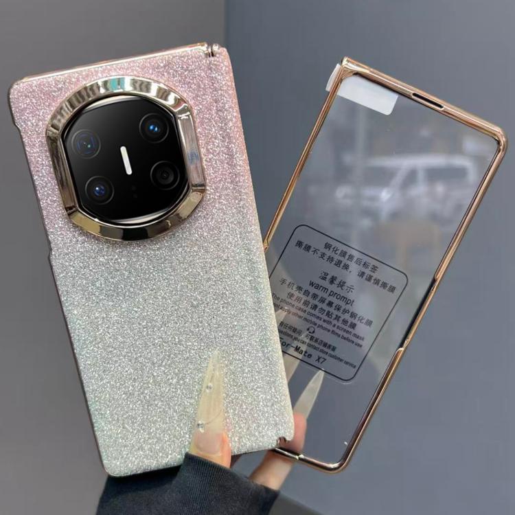 For Huawei Mate X6 Single Axis Gradient Glitter Shockproof Phone Case with Frame / Glass Film
