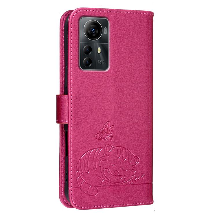 For ZTE Optus X Max Australia Cat Butterfly Embossed RFID Vegan Leather Phone Case with Strap