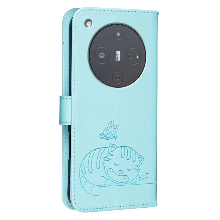 For ZTE nubia P9 Pro 5G Cat Butterfly Embossed RFID Vegan Leather Phone Case with Strap