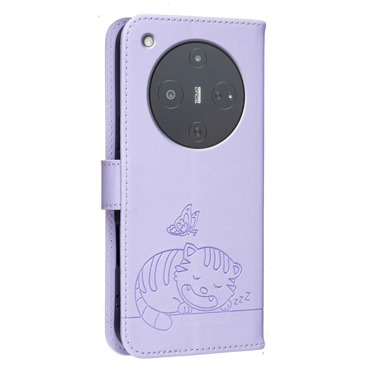 For ZTE nubia P9 Pro 5G Cat Butterfly Embossed RFID Vegan Leather Phone Case with Strap
