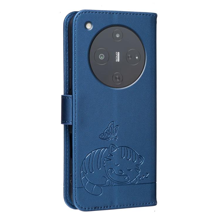 For ZTE nubia P9 Pro 5G Cat Butterfly Embossed RFID Vegan Leather Phone Case with Strap