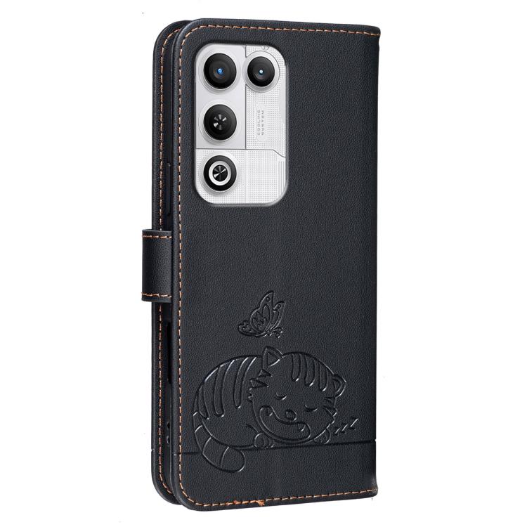 For ZTE nubia RedMagic 11 Air Cat Butterfly Embossed RFID Vegan Leather Phone Case with Strap