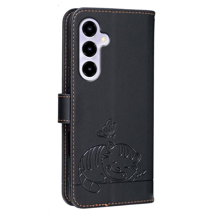 For ZTE nubia V80 Max Cat Butterfly Embossed RFID Vegan Leather Phone Case with Strap