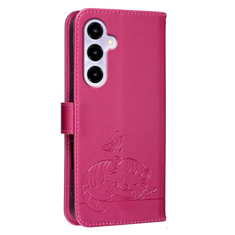 For ZTE nubia V80 Max Cat Butterfly Embossed RFID Vegan Leather Phone Case with Strap