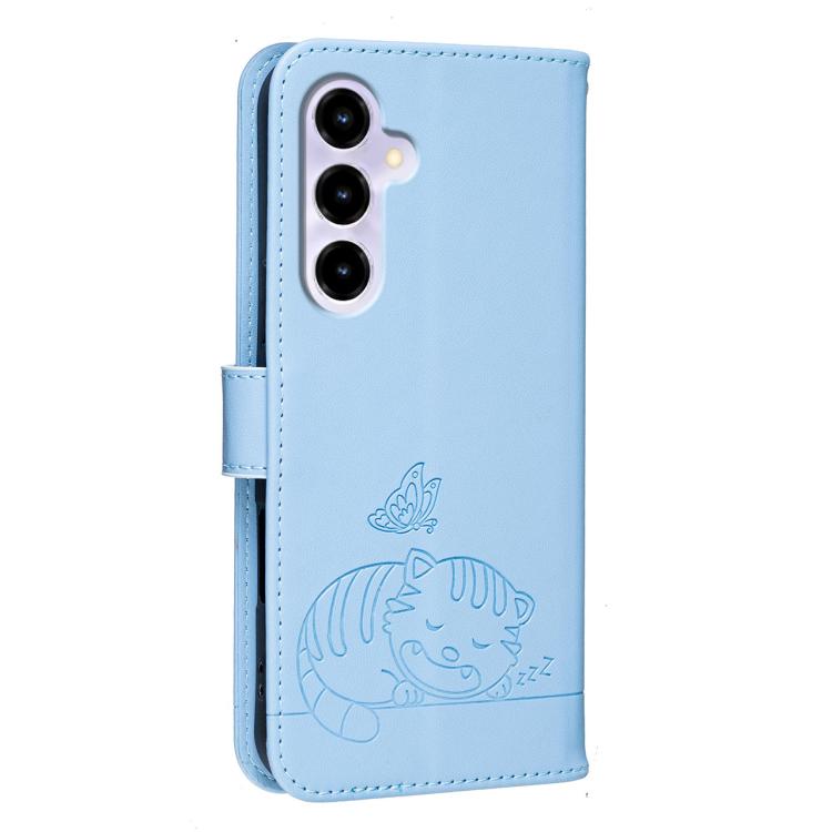 For ZTE nubia V80 Max Cat Butterfly Embossed RFID Vegan Leather Phone Case with Strap