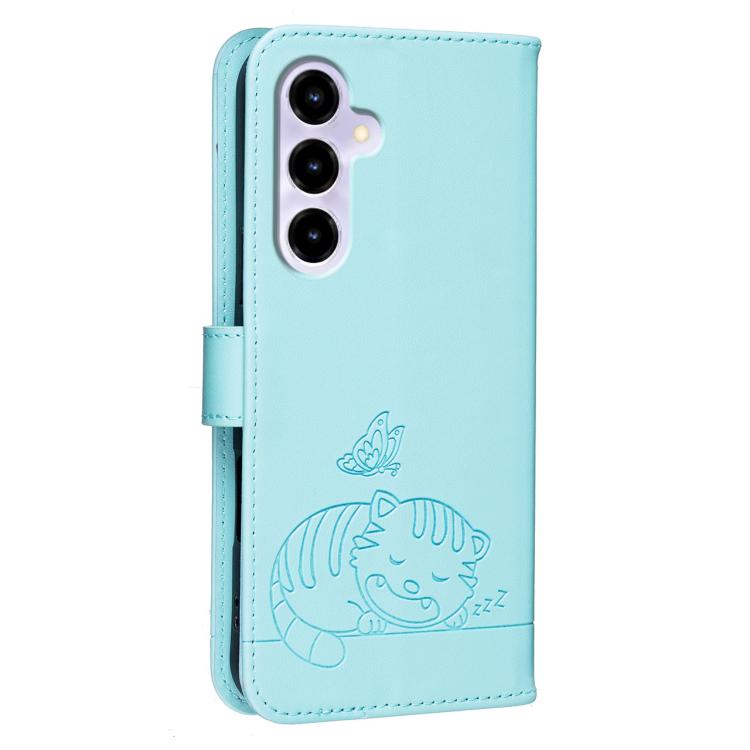 For ZTE nubia V80 Max Cat Butterfly Embossed RFID Vegan Leather Phone Case with Strap