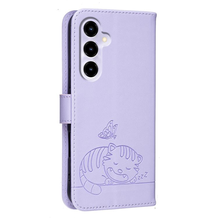 For ZTE nubia V80 Max Cat Butterfly Embossed RFID Vegan Leather Phone Case with Strap