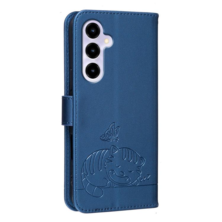For ZTE nubia V80 Max Cat Butterfly Embossed RFID Vegan Leather Phone Case with Strap