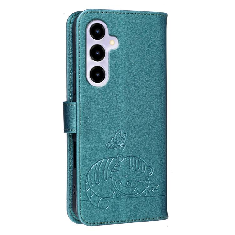 For ZTE nubia V80 Max Cat Butterfly Embossed RFID Vegan Leather Phone Case with Strap