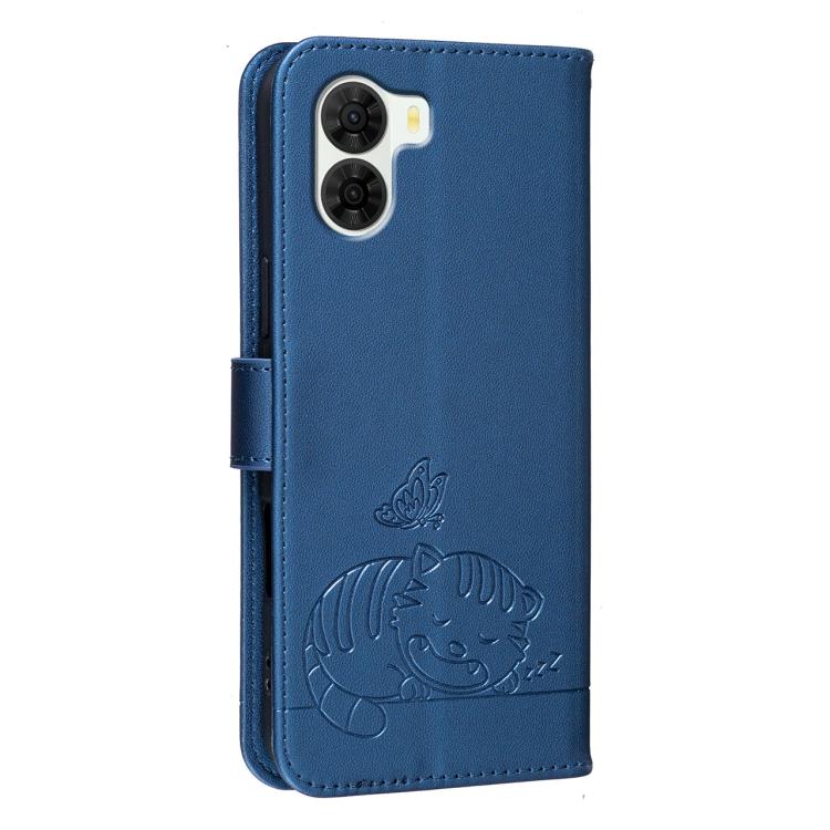 For ZTE S2 504ZT Cat Butterfly Embossed RFID Vegan Leather Phone Case with Strap