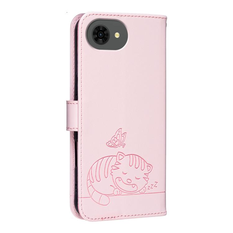 For ZTE nubia s2e Cat Butterfly Embossed RFID Vegan Leather Phone Case with Strap