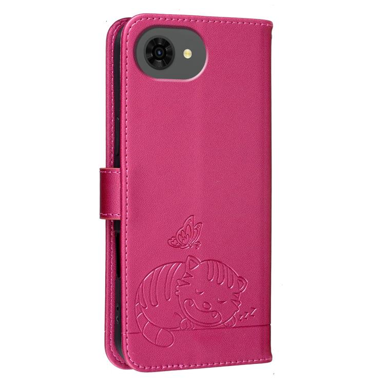 For ZTE nubia s2e Cat Butterfly Embossed RFID Vegan Leather Phone Case with Strap