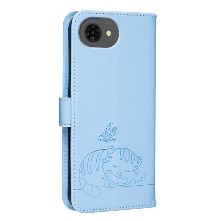 For ZTE nubia s2e Cat Butterfly Embossed RFID Vegan Leather Phone Case with Strap