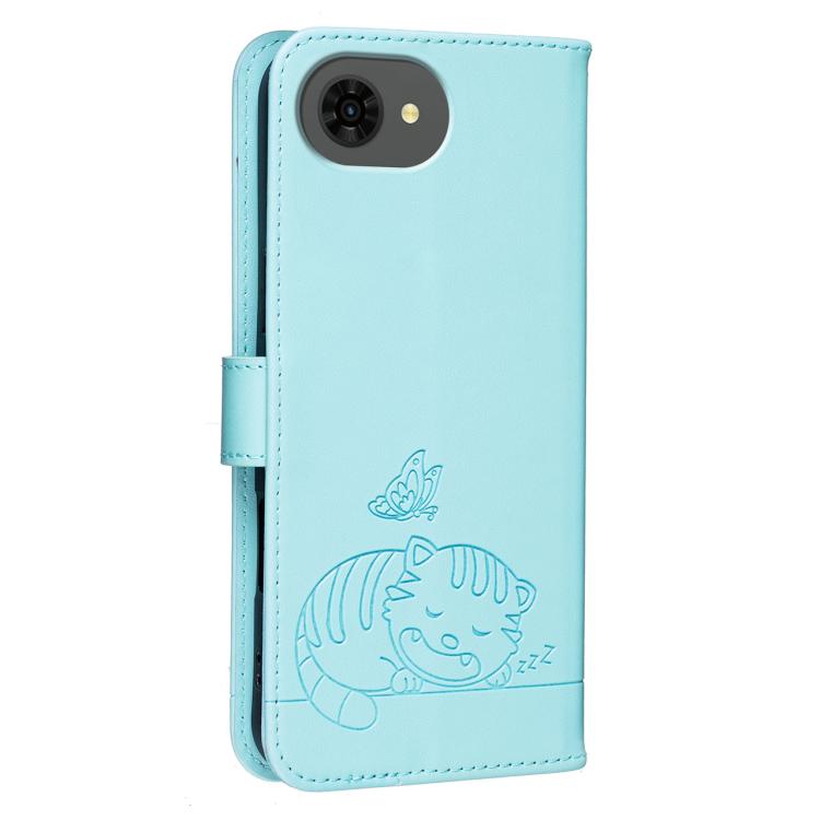 For ZTE nubia s2e Cat Butterfly Embossed RFID Vegan Leather Phone Case with Strap
