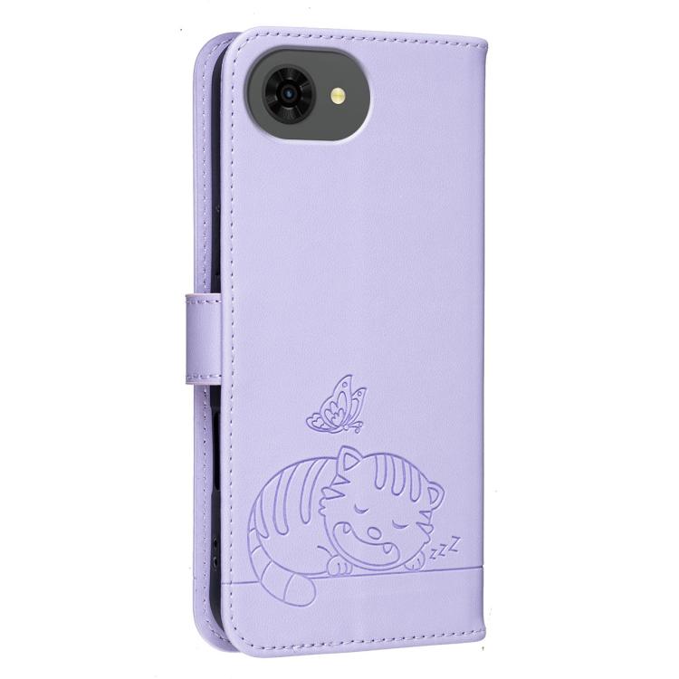 For ZTE nubia s2e Cat Butterfly Embossed RFID Vegan Leather Phone Case with Strap