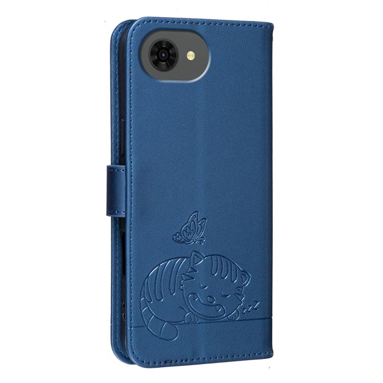 For ZTE nubia s2e Cat Butterfly Embossed RFID Vegan Leather Phone Case with Strap