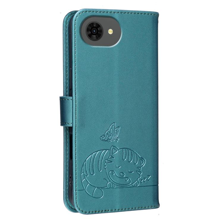 For ZTE nubia s2e Cat Butterfly Embossed RFID Vegan Leather Phone Case with Strap