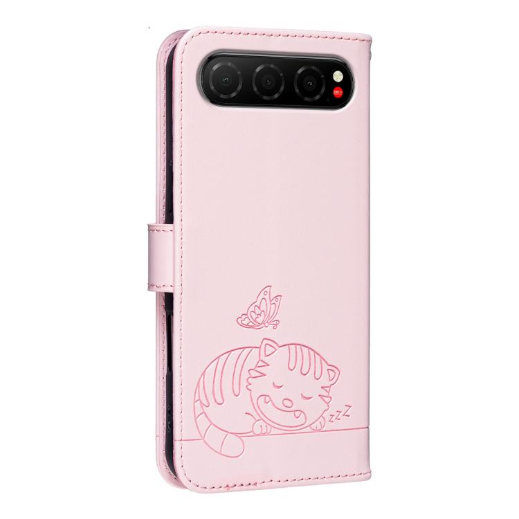 For ZTE nubia Air Cat Butterfly Embossed RFID Vegan Leather Phone Case with Strap
