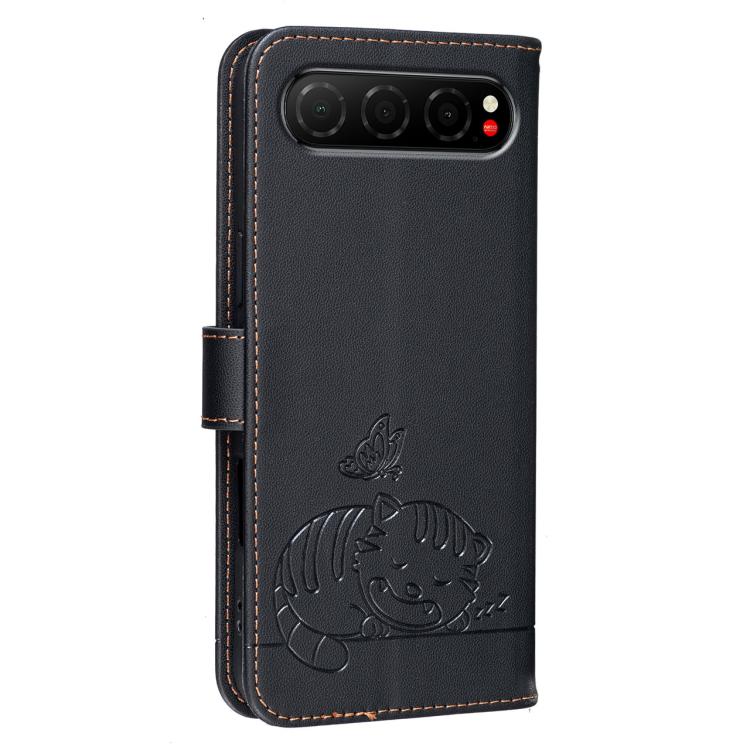 For ZTE nubia Air Cat Butterfly Embossed RFID Vegan Leather Phone Case with Strap