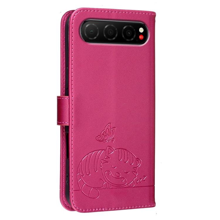 For ZTE nubia Air Cat Butterfly Embossed RFID Vegan Leather Phone Case with Strap