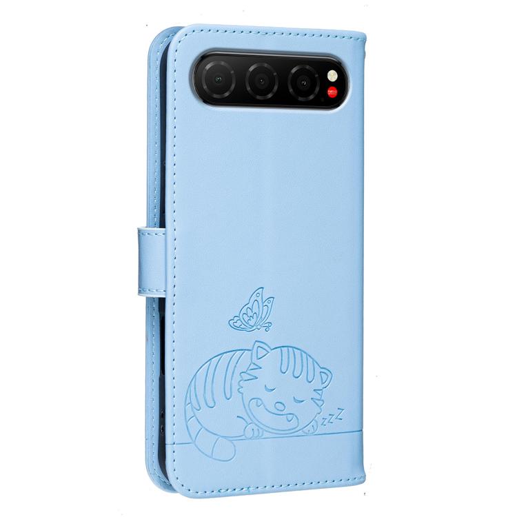 For ZTE nubia Air Cat Butterfly Embossed RFID Vegan Leather Phone Case with Strap