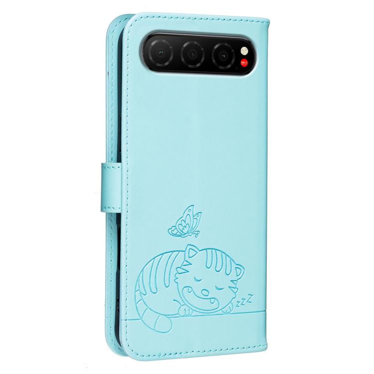 For ZTE nubia Air Cat Butterfly Embossed RFID Vegan Leather Phone Case with Strap