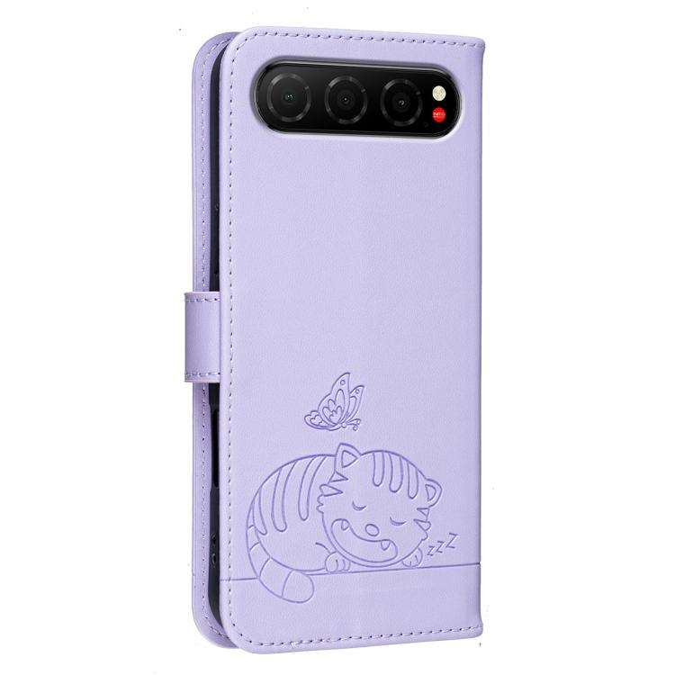 For ZTE nubia Air Cat Butterfly Embossed RFID Vegan Leather Phone Case with Strap