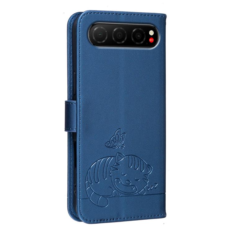 For ZTE nubia Air Cat Butterfly Embossed RFID Vegan Leather Phone Case with Strap