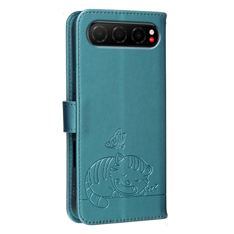 For ZTE nubia Air Cat Butterfly Embossed RFID Vegan Leather Phone Case with Strap