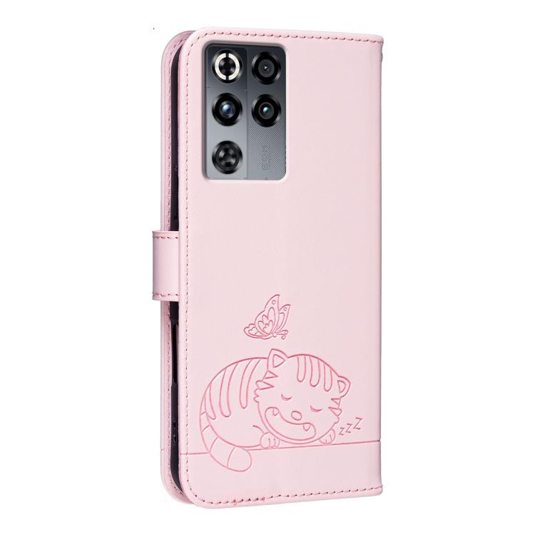 For ZTE nubia RedMagic 11 Pro Cat Butterfly Embossed RFID Vegan Leather Phone Case with Strap