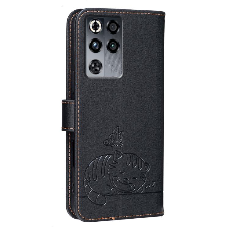 For ZTE nubia RedMagic 11 Pro Cat Butterfly Embossed RFID Vegan Leather Phone Case with Strap