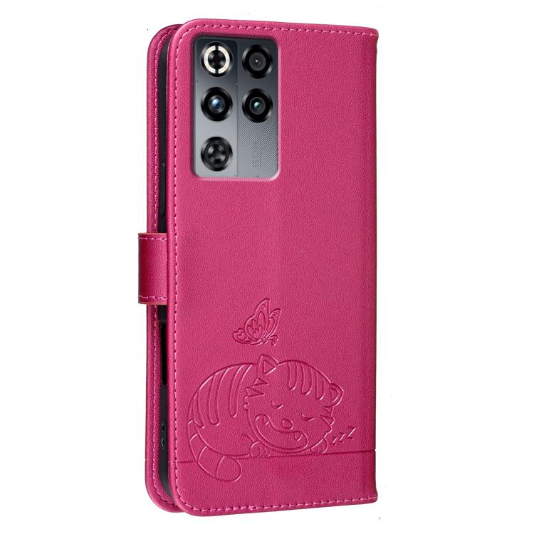 For ZTE nubia RedMagic 11 Pro Cat Butterfly Embossed RFID Vegan Leather Phone Case with Strap