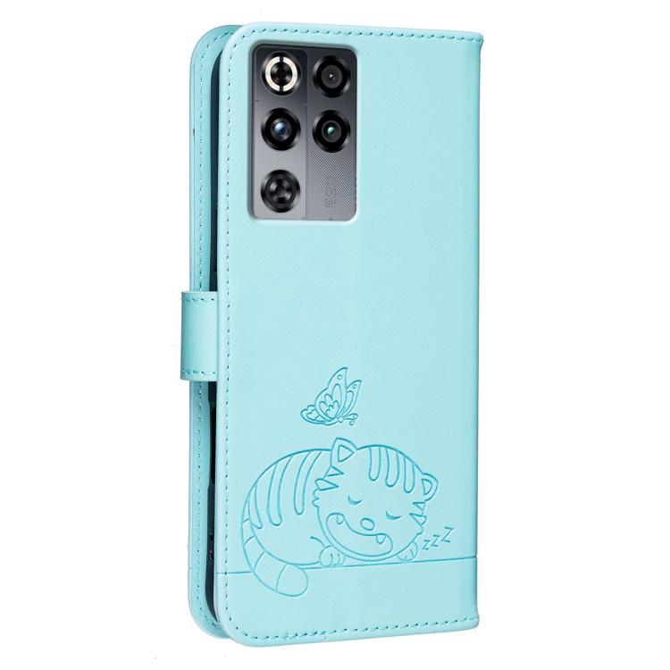 For ZTE nubia RedMagic 11 Pro Cat Butterfly Embossed RFID Vegan Leather Phone Case with Strap