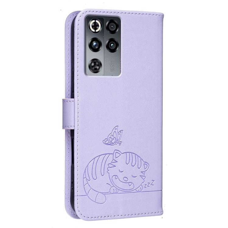 For ZTE nubia RedMagic 11 Pro Cat Butterfly Embossed RFID Vegan Leather Phone Case with Strap