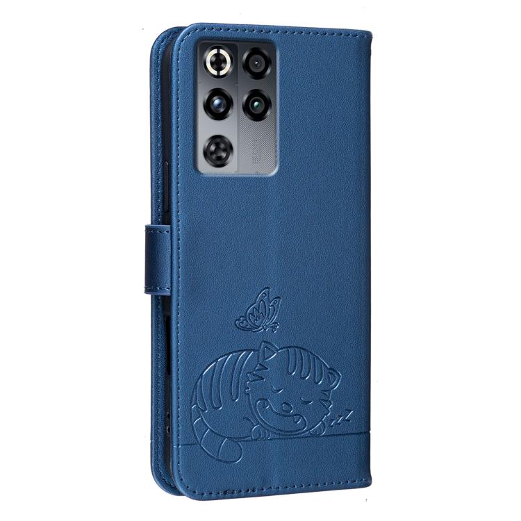 For ZTE nubia RedMagic 11 Pro Cat Butterfly Embossed RFID Vegan Leather Phone Case with Strap