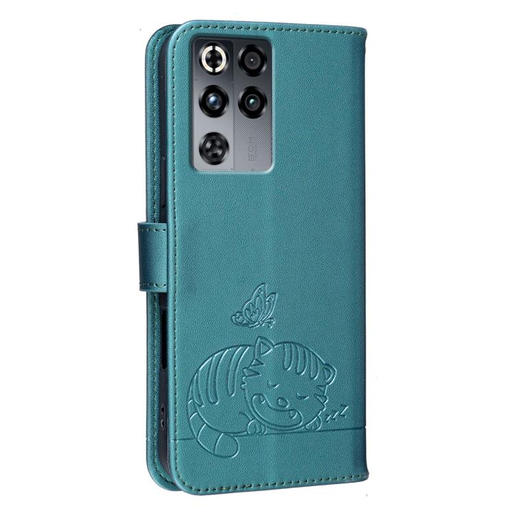For ZTE nubia RedMagic 11 Pro Cat Butterfly Embossed RFID Vegan Leather Phone Case with Strap