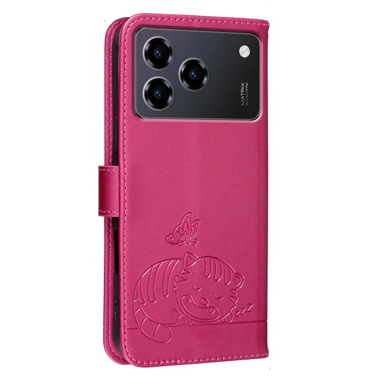 For ZTE Blade A76 4G Cat Butterfly Embossed RFID Vegan Leather Phone Case with Strap