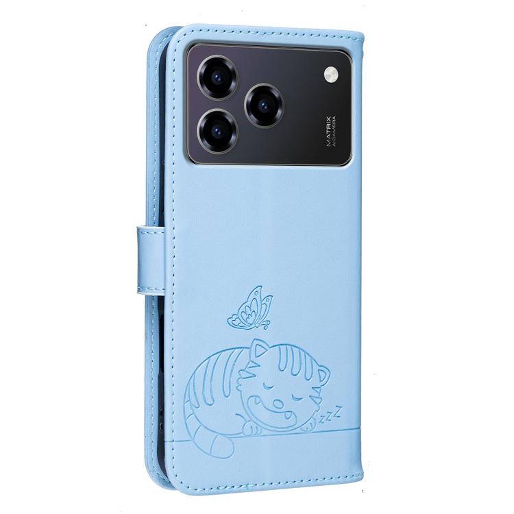 For ZTE Blade A76 4G Cat Butterfly Embossed RFID Vegan Leather Phone Case with Strap