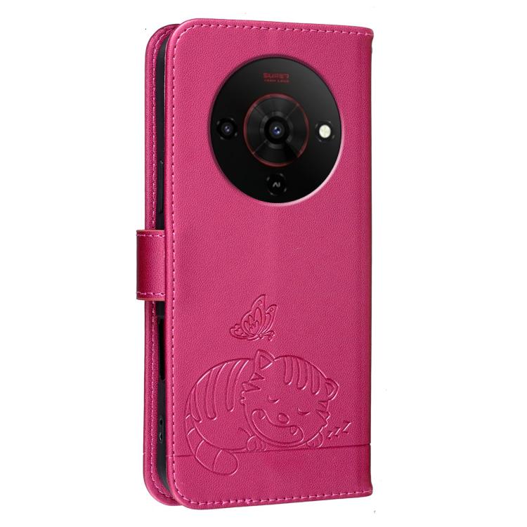 For ZTE Blade A76 5G Cat Butterfly Embossed RFID Vegan Leather Phone Case with Strap