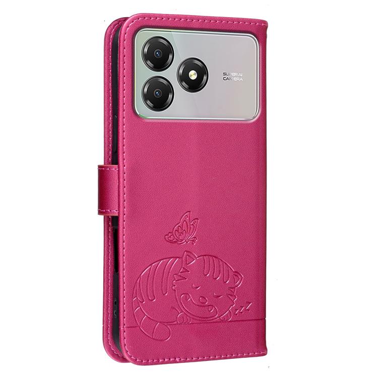 For ZTE Blade A36 4G Cat Butterfly Embossed RFID Vegan Leather Phone Case with Strap