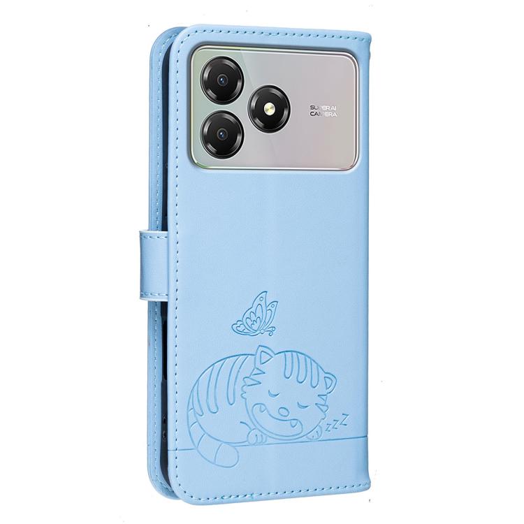 For ZTE Blade A36 4G Cat Butterfly Embossed RFID Vegan Leather Phone Case with Strap