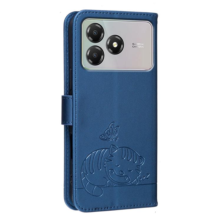 For ZTE Blade A36 4G Cat Butterfly Embossed RFID Vegan Leather Phone Case with Strap