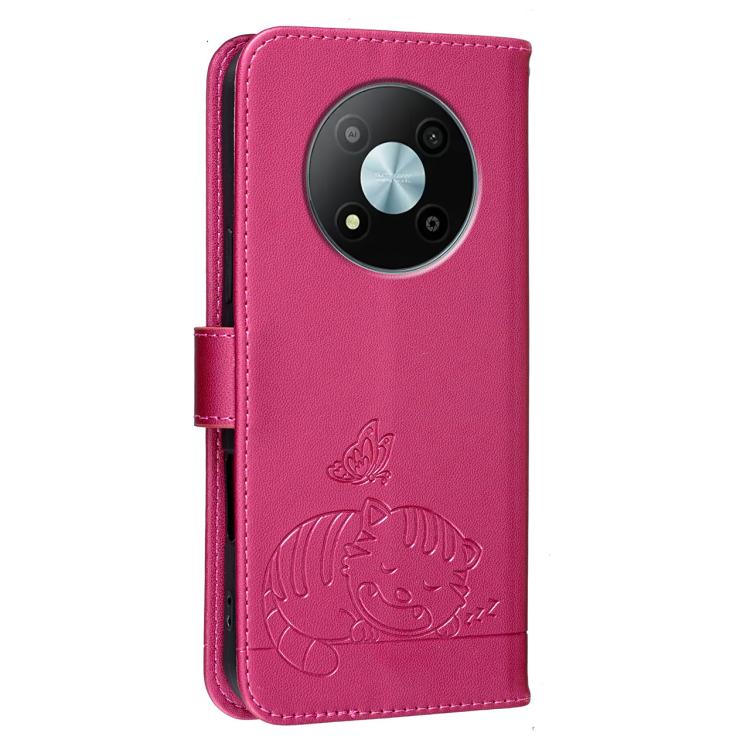 For ZTE Voyage 41 5G Cat Butterfly Embossed RFID Vegan Leather Phone Case with Strap
