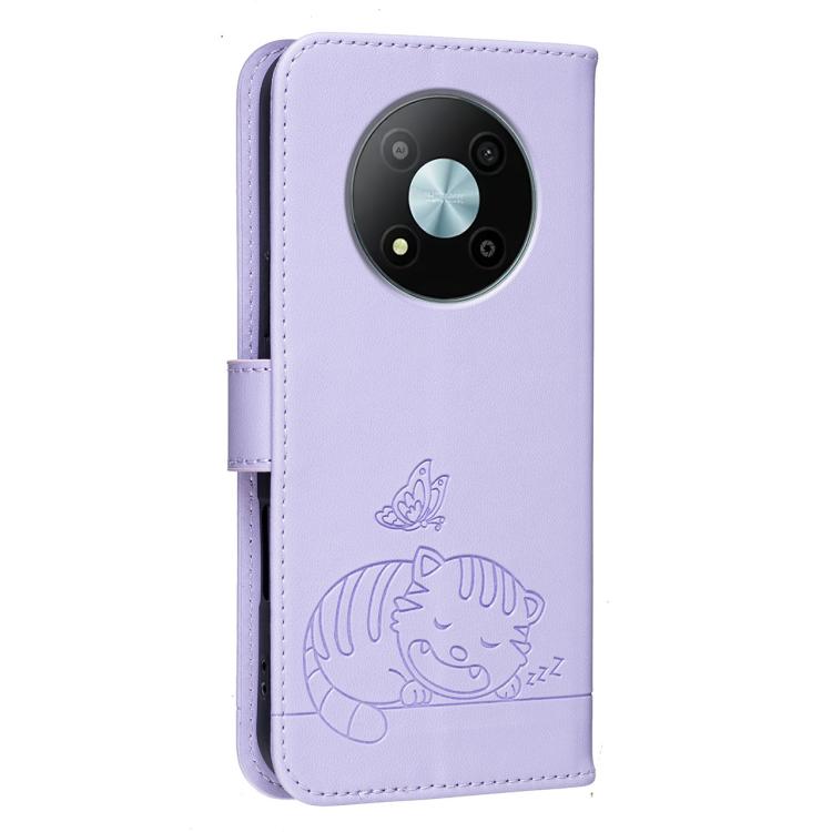 For ZTE Voyage 41 5G Cat Butterfly Embossed RFID Vegan Leather Phone Case with Strap