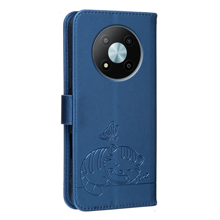 For ZTE Voyage 41 5G Cat Butterfly Embossed RFID Vegan Leather Phone Case with Strap