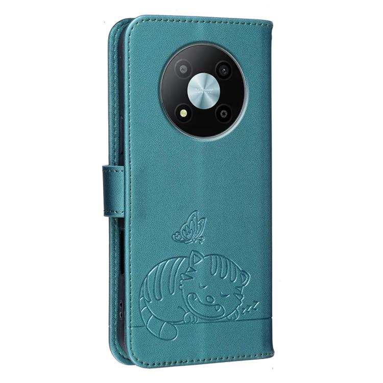 For ZTE Voyage 41 5G Cat Butterfly Embossed RFID Vegan Leather Phone Case with Strap