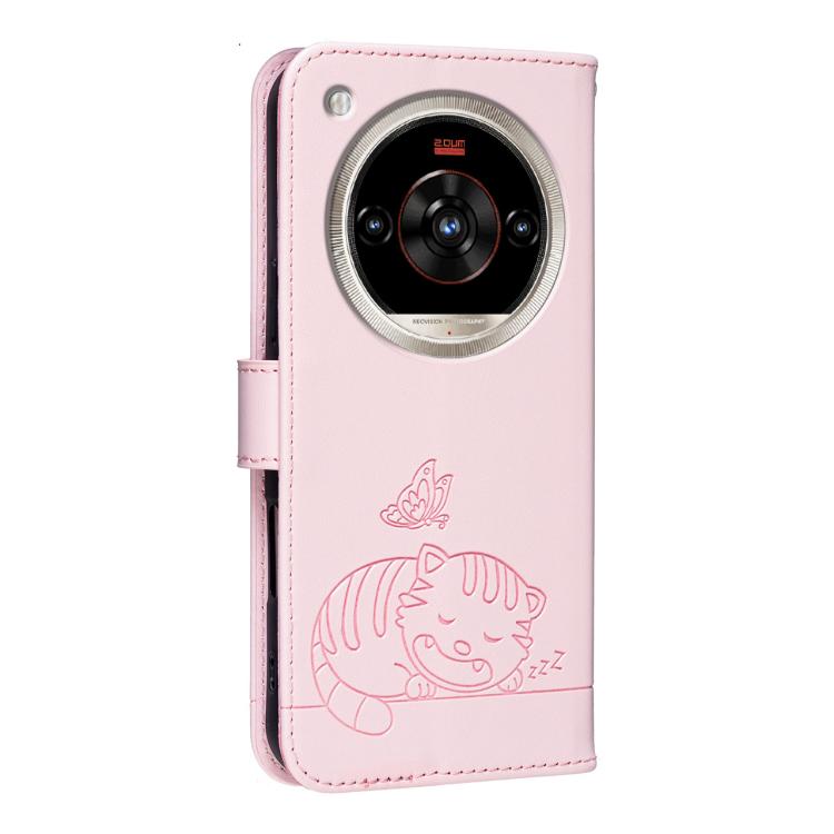 For ZTE nubia Focus 2 Ultra 5G Cat Butterfly Embossed RFID Vegan Leather Phone Case with Strap