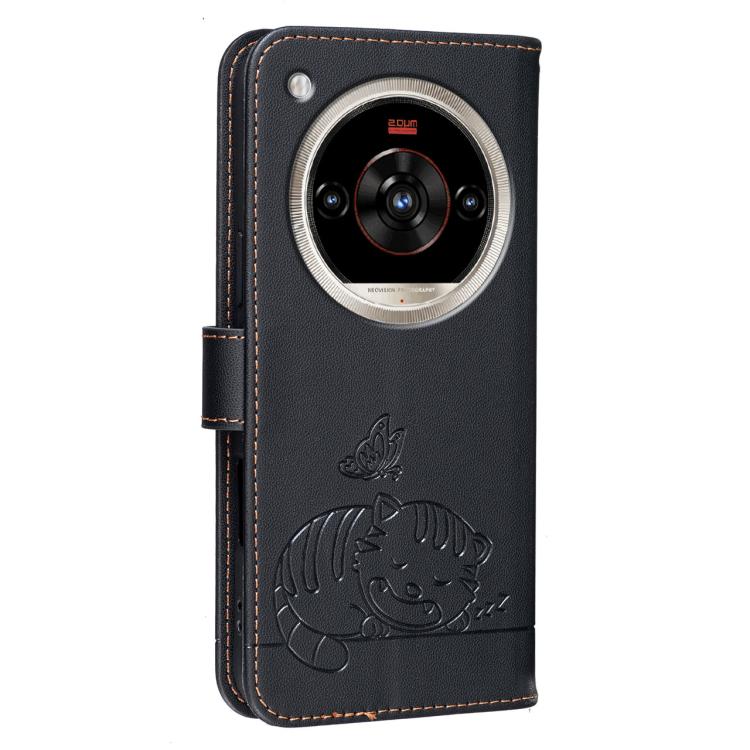For ZTE nubia Focus 2 Ultra 5G Cat Butterfly Embossed RFID Vegan Leather Phone Case with Strap